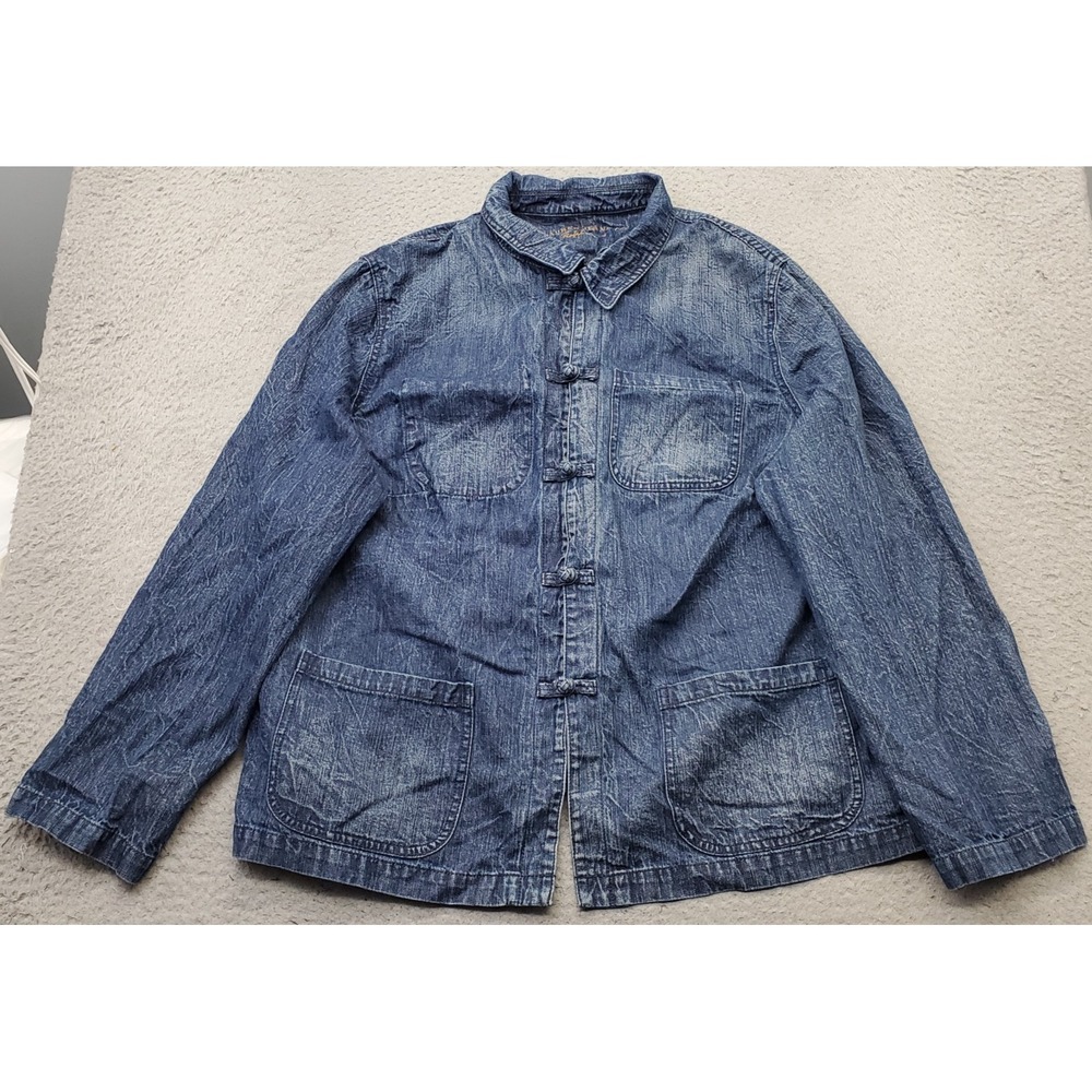 Ralph Lauren Denim Jacket Womens Size 2X Blue Long Sleeve Collared Knot Button
